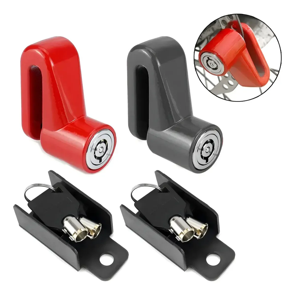 2pz Candado Disco Impermeable Seguro Antirrobo Disco Freno. Negro Rojo