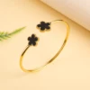 Classic luxury hot sale five-leaf flower stainless steel open bangle Lucky grass bangle Girl Girl anniversary wedding jewelry Cl 3