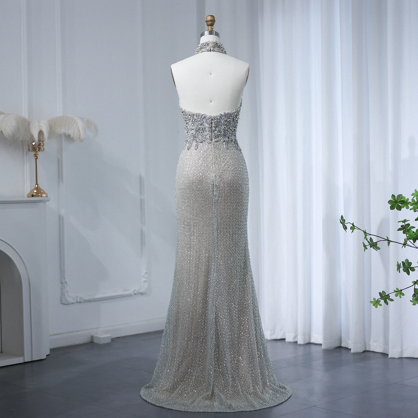Intricate Silver Nude Beaded Luxury Evening Dress Halter Neck Party Gown Crystal | eBay Intricate Silver Nude Beaded Luxury Evening Dress Halter Neck Party Gown Crystal | eBay