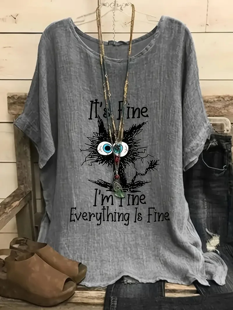 

Женская футболка с глубоким вырезом и принтом котят, модный легкий дышащий свободный удобный топ с коротким рукавом