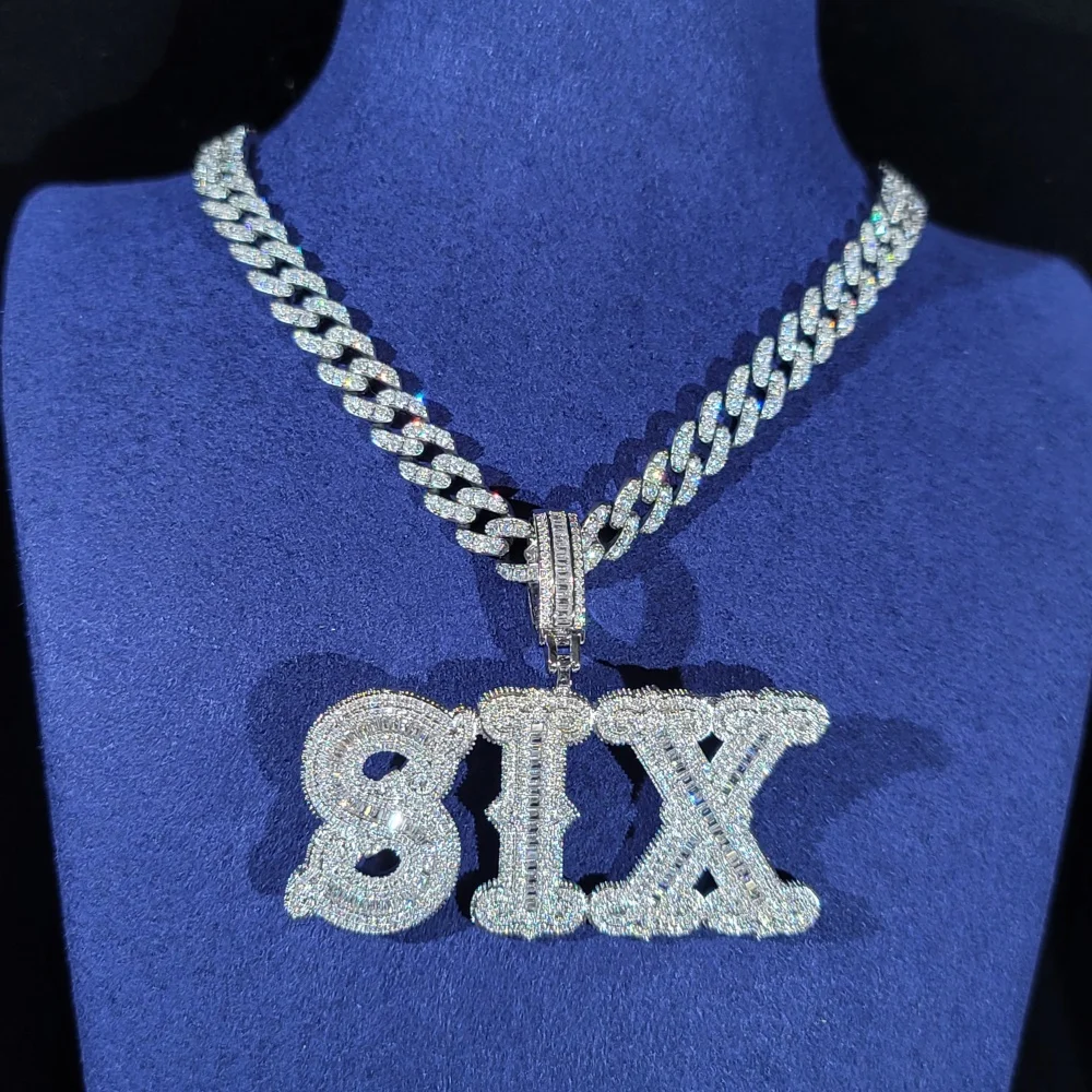 Custom Iced Out Letters&Numbers Pendants Personalized Name Necklace With Cuban Link Chain Fashion Hip Hop Rapper  Rock Jewelry