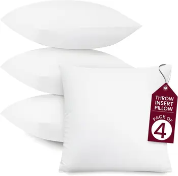 Lux Decor Throw Pillow Inserts – Set of 4 Soft Square Couch Pillows – Supportive, Fluffy Fill for Bed, Sofa & Chair 1
