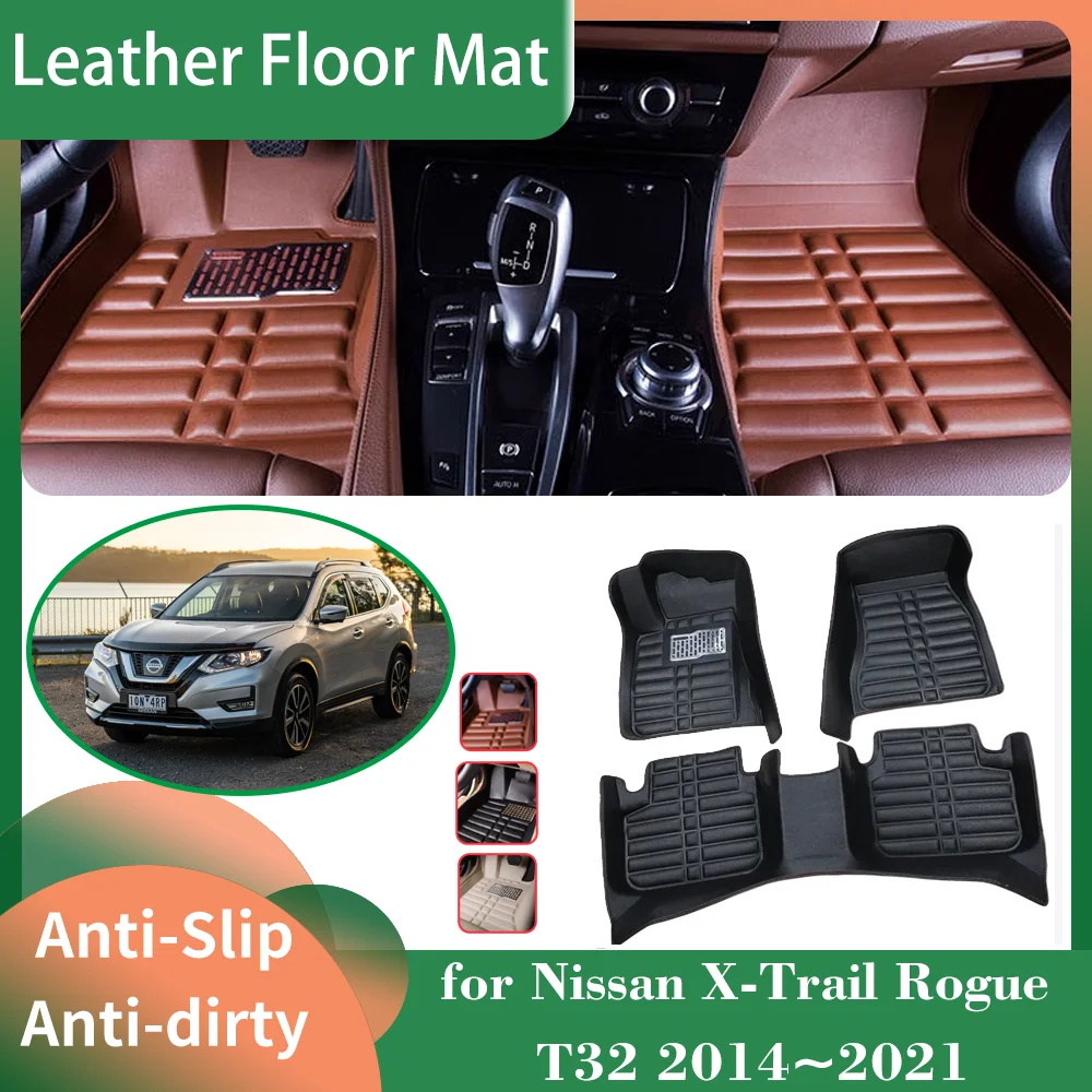 

Car Leather Floor Mat for Nissan X-Trail Rogue T32 2014~2021 2015 Foot Interior Liner Waterproof Carpet Pad Custom Accessories
