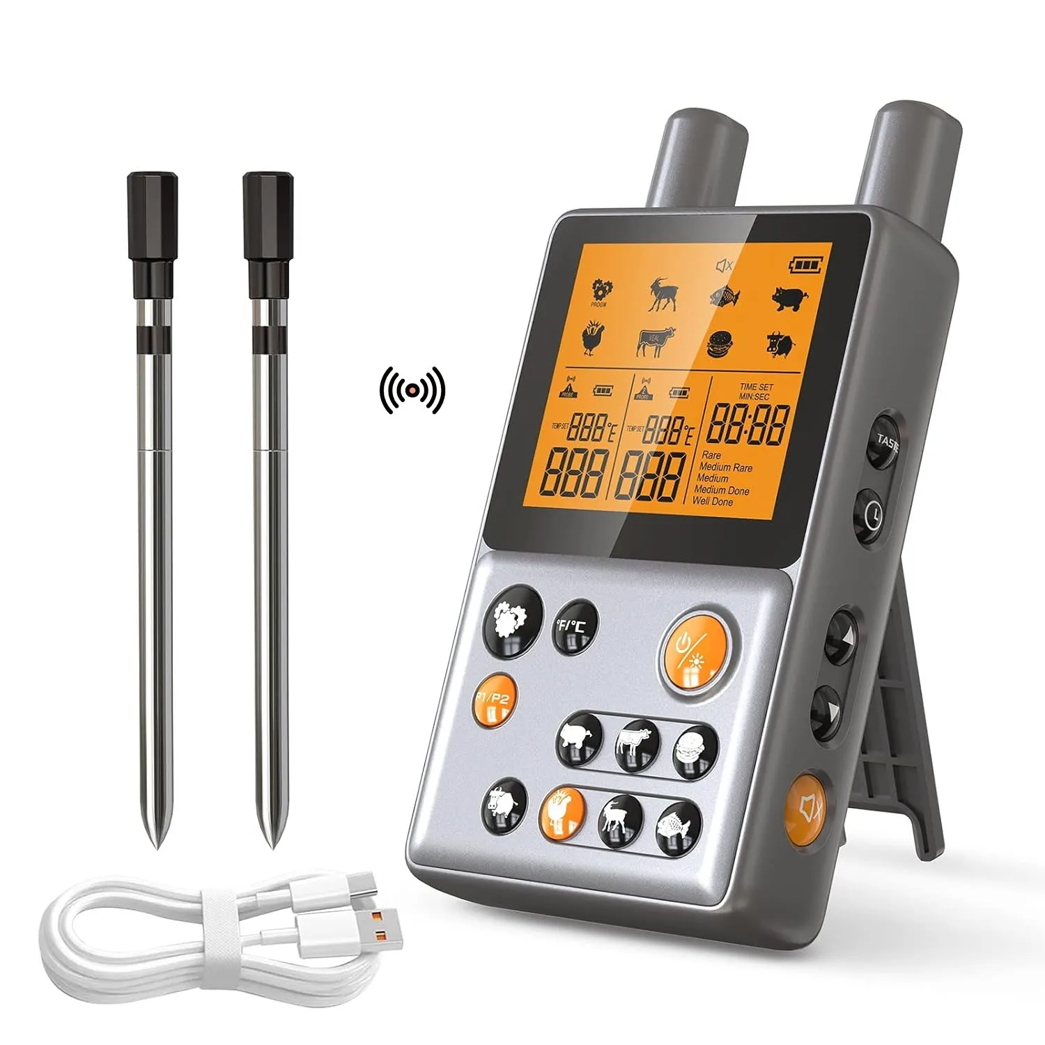 

Rechargeable Remote Smart Wireless Meat Thermometer Dual Probes Intelligent Wireless BBQ Thermometer