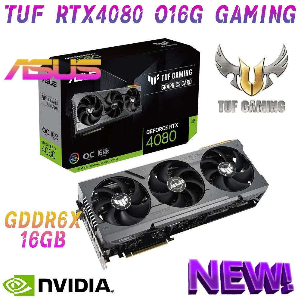 ASUS-새로운 TUF RTX 4080 O16G 게임용 그래픽 카드, GDDR6X 16GB 비디오 카드, GPU 256Bit NVIDIA RTX4080 PCIE4.0 OC 모드 2625 MHz 