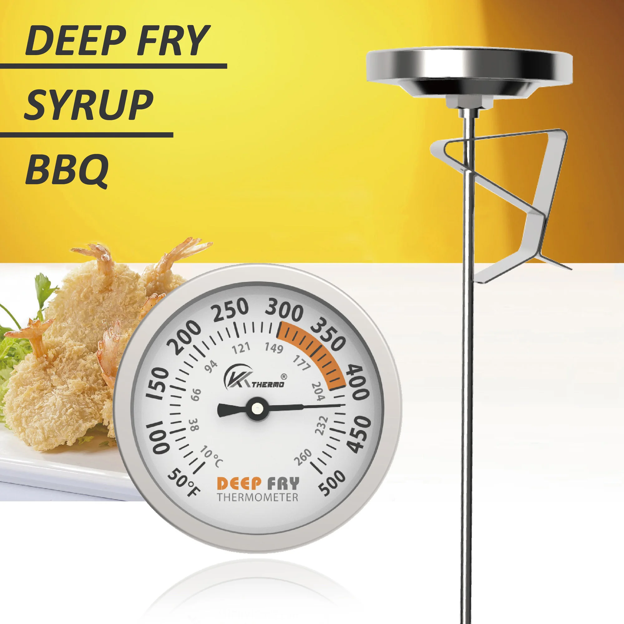 KT Thermo-Deep Fry Candy Thermometer with Stainless Steel Dial, Meat Cooking Thermometer, 12 "Probe, 2.5" 5