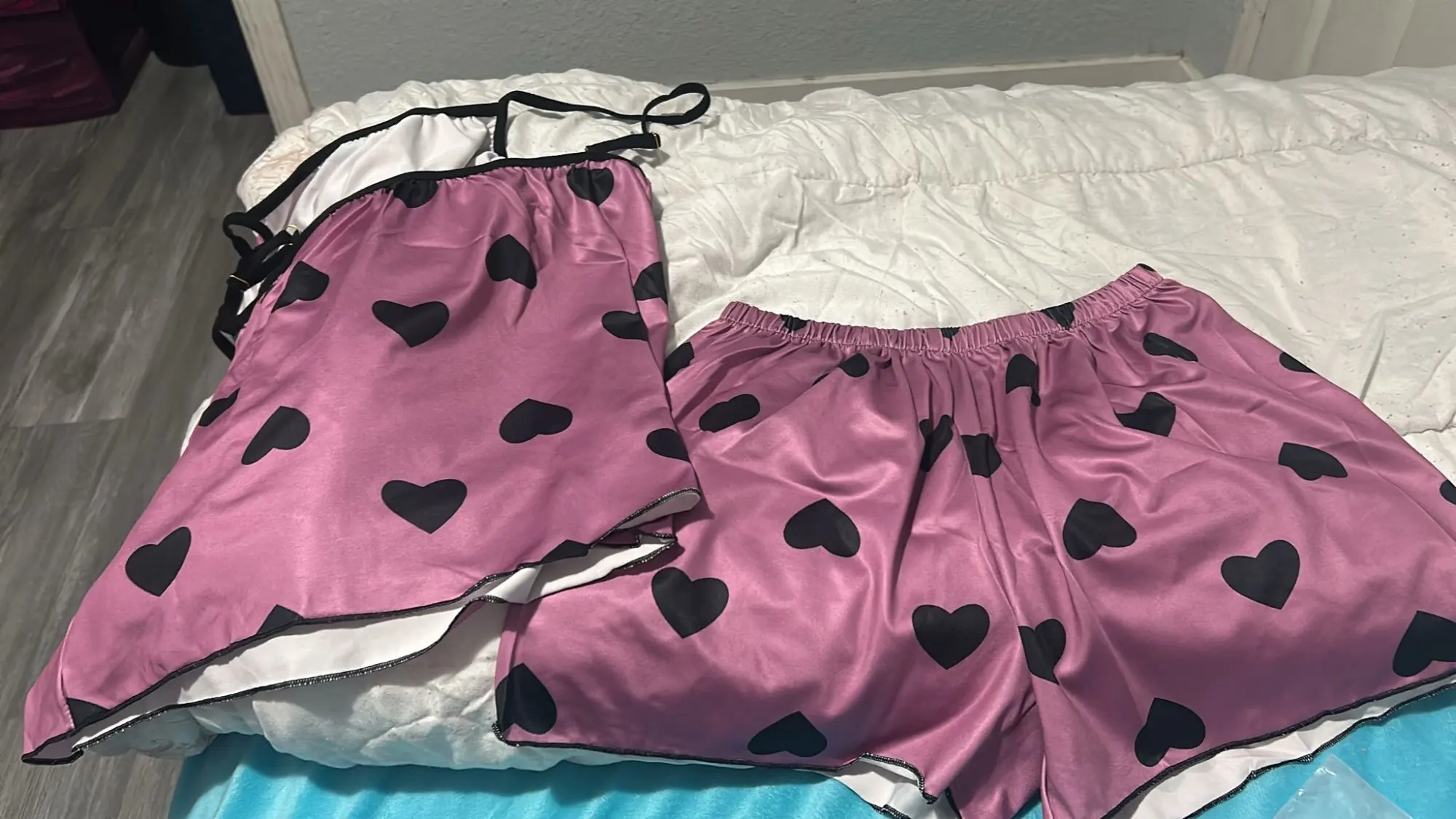 Women's Pajama Set Pajamas T-Shirts Shorts Pink Heart-Shaped Print Round Neck T-Shirt Ice Silk Top Comfortable Casual Summer ﻿ photo review