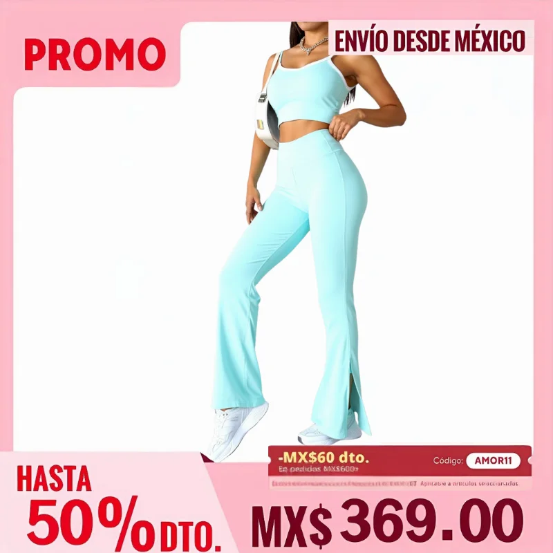 Yoga Sets High Waist Flared Pants for Hip Lifting Suits with Backless Bra Gym Workout Leggings Women Sportswear