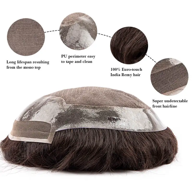 Male Hair Prosthesis Lace Front & Mono Top Durable Toupee Men Wig 100% Human Hair Exhuast Systems Unit Male Wig human hair toupee