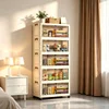19.7in 3/4/5/6-Tier Foldable Storage Cabinet with Wheels, Stackable Plastic Storage Organizer with Magnetic Doors, Collapsible Storage Shelf for Bedroom, Living Room, Kitchen, Pantry, No Assembly Required, Beige