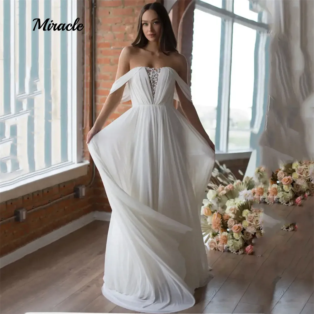 

Boho A-Line Strapless Wedding Dresses Sexy Backless Appliques Bridal Gowns Sleeveless Zipper Off-Shoulder New Vestidos De Novia