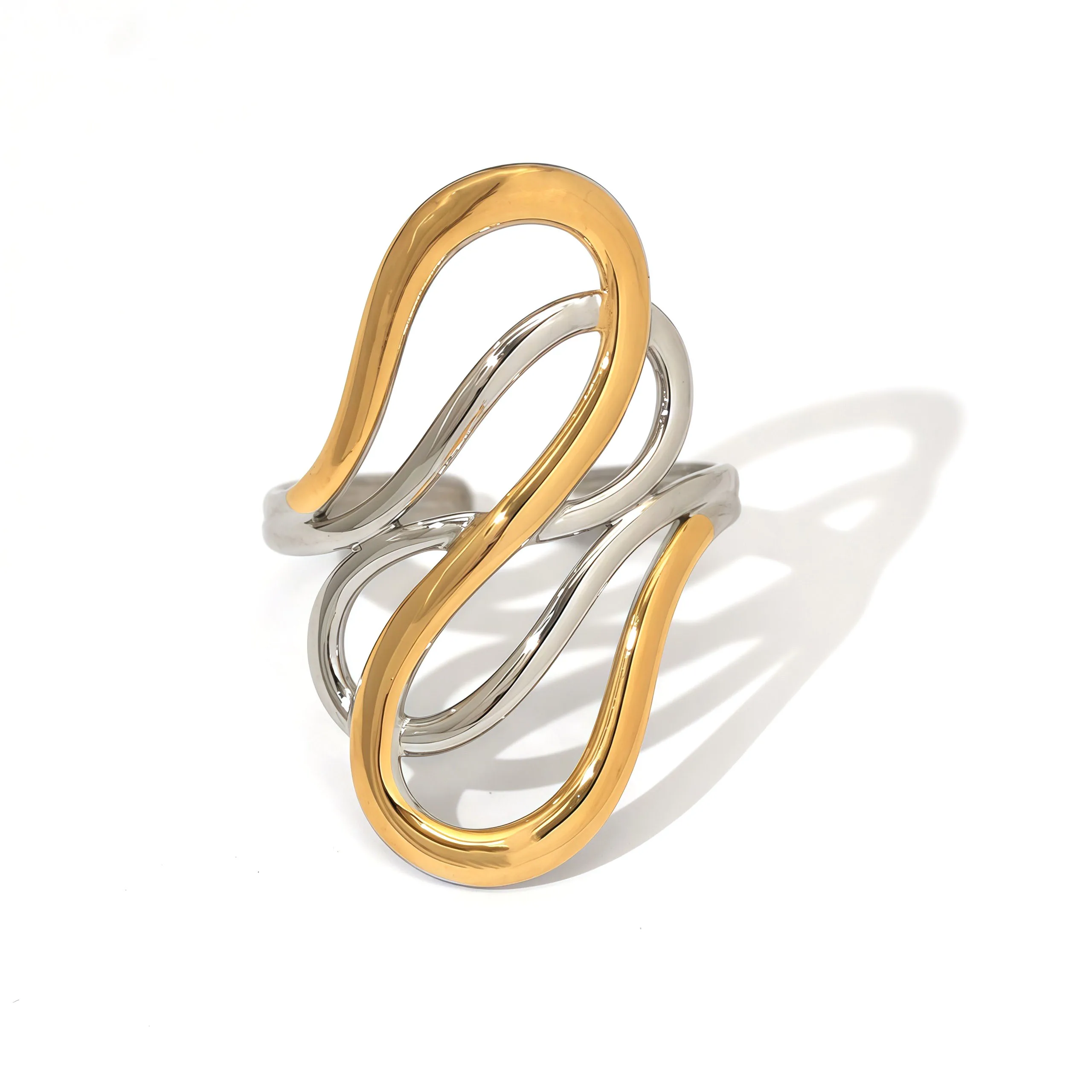 Modisches Geometrie-Design, 316L-Edelstahlringe, 18 Karat vergoldet, wasserdicht, hochwertiger Schmuck für den täglichen Gebrauch, Urlaub am Meer – Detail 7
