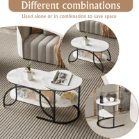 Lot de 2 Tables Basses Gigognes, Table de Salon Ronde, Table Basse Gigogne avec Rangement Ensemble de Table Basse avec Cadre Métallique Durable pour Salon, Chambre, Bureau 1