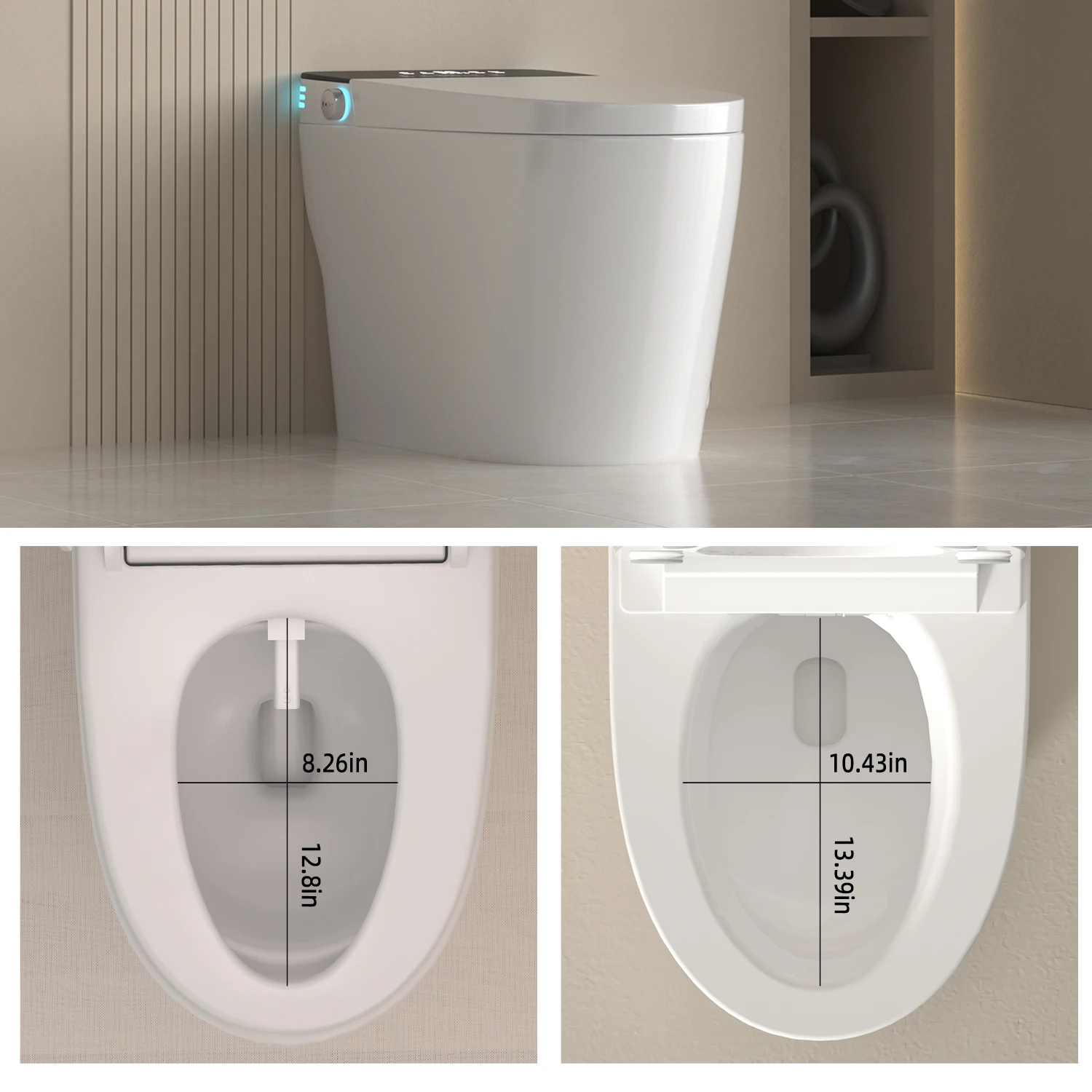 Smart Toilet with Bidet Built In, Foot Sensor Operation, Elongated Tankless Toilet with Automatic Flush, One-piece toilet heated 3
