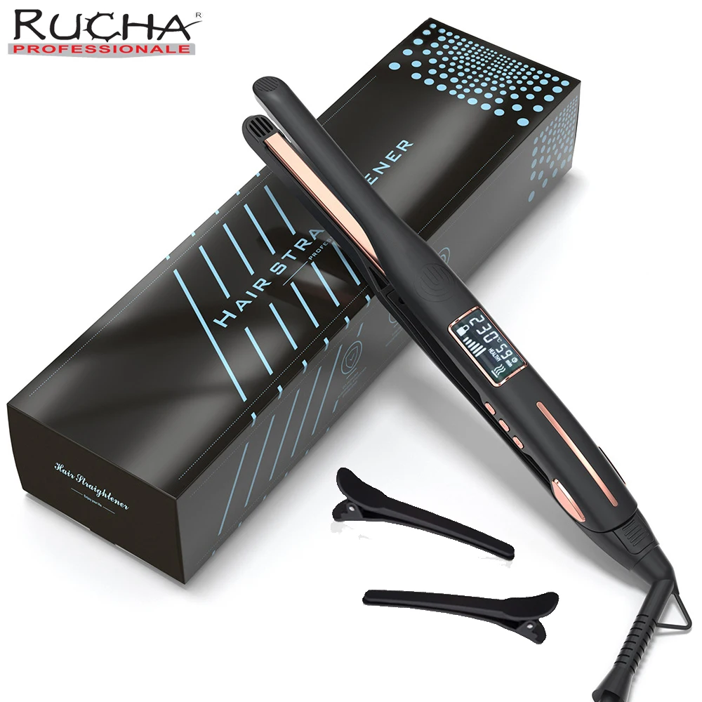 Thinnest Plate Hair Curler Mini Hair Straightener 2 in 1 Titanium Pencil Narrow Flat Iron with LCD Display for Short Beard