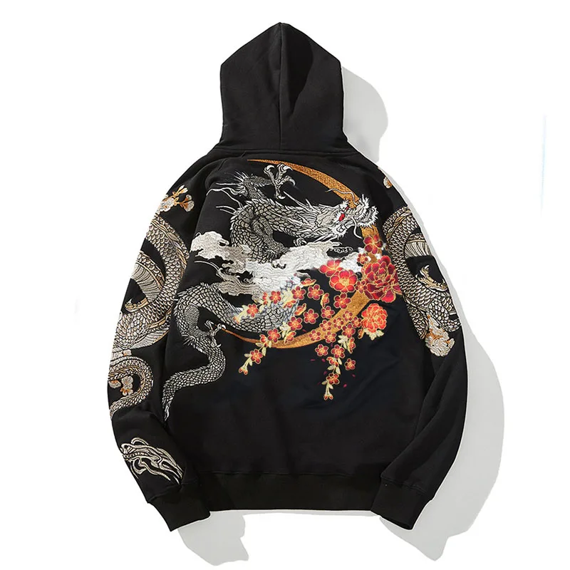 Hip Hop Hoodies Chinese Dragon Embroidery Sweatshirt 3