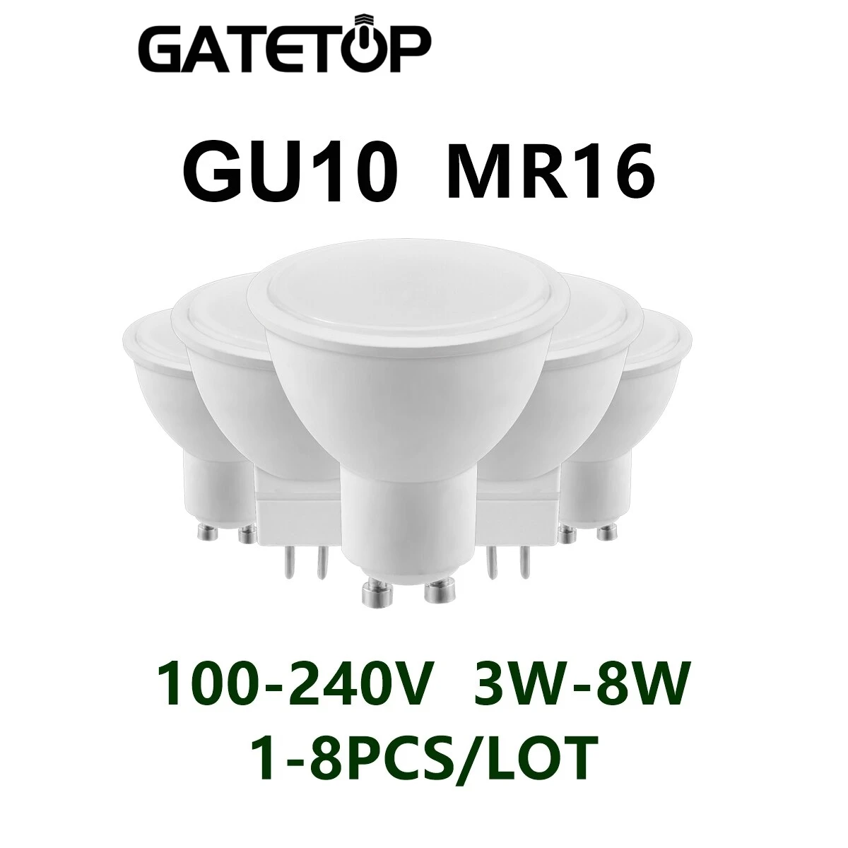 LED 스포트라이트 GU10 MR16 100-240V 3W-8W, 고휘도 따뜻한 백색광 교체 50W 100W 할로겐 램프 주방에 적합