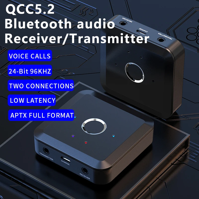 VAORLO 2 IN 1 Bluetooth 5.2 Audio Transmitter Receiver 24Bit 96Khz 3.5MM AUX aptX Adaptive LL HD Wireless Adapter for TV PC Car bluetooth adapter bluetooth audio receiver bluetooth transceiver adapter audio adapter bluetooth aux adaptor