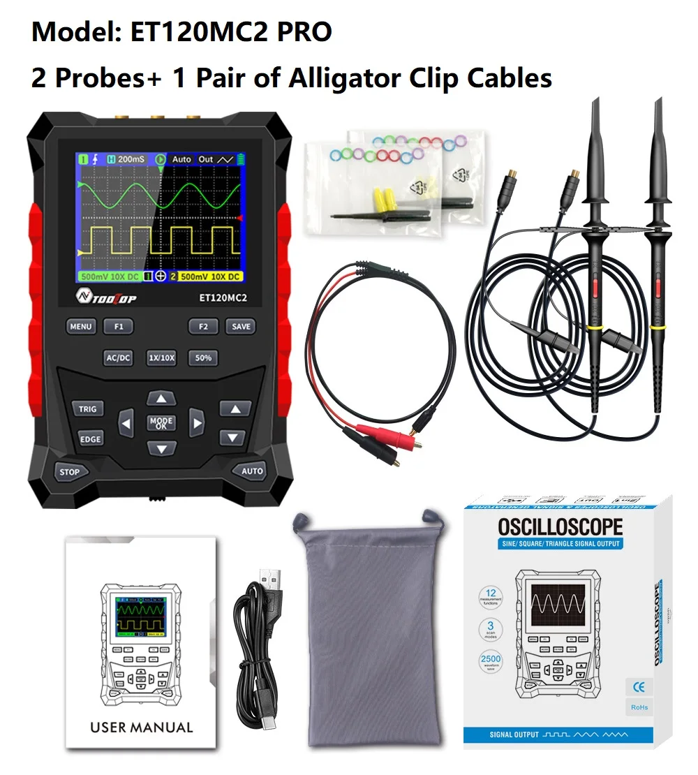 ET120MC2 Dual Channel Handheld Digital Oscilloscope 120MHz 500MSa/S Sampling Rat