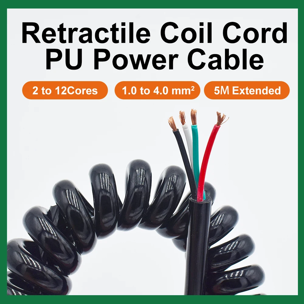 Mola Espiral Cabo de Alimentação Conector Estender Elástico Bobina Retrátil 17 15awg Fio 10 12 Núcleos 10 15 25 40 Mm2
