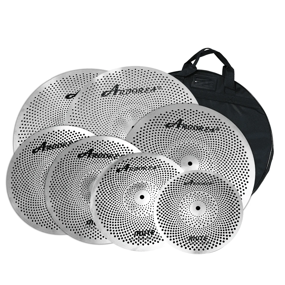 Arborea Alloy Mute Cymbal Set Low Volume Cymbal Pack 7 PCS(10/12/14/16/18/20) with Bag For Drum Practice