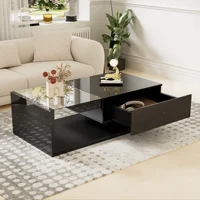 Table basse avec 1 niche de rangement et éclairage LED 16 couleurs, finition brillante, en verre trempé et panneaux, noir 4