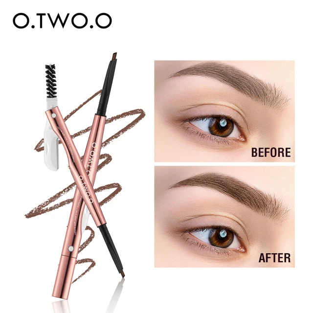 O.TWO.O Eyebrow Pencil 2 in 1 Waterproof Long Lasting Smooth Fill Fluff Brown Natural Eyebrow Shaping Trimmer Brow Pencil Makeup