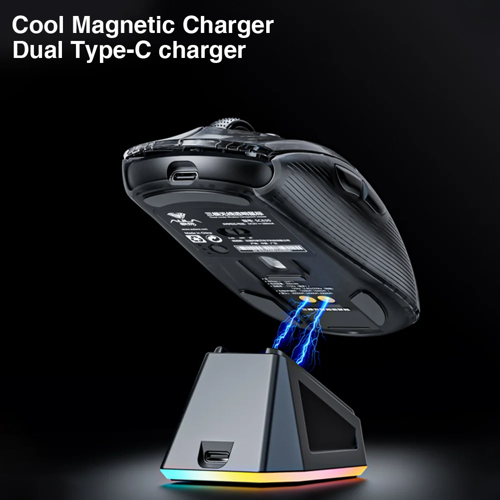 AULA SC630 Tri-mode Wireless RGB Mouse 4000 DPI Transparent 11 RGB Light Modes With Charging Base For Wireless Mouse Wireless Optical Mouse