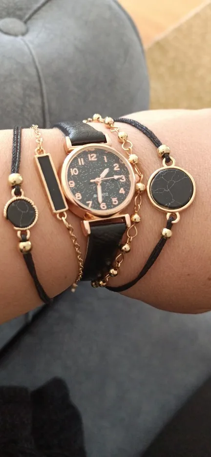 5/2PCS Watch Set For Women Luxury Leather Analog Ladies Quartz Wristwatch Fashion Bracelet Watch 2022 Relogio Feminino New Top photo review