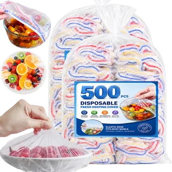 Copertura Alimentare Monouso Colorata Elastica, Coperchio in Plastica per Mantenere la Freschezza, Sacchetto Riutilizzabile per Conservazione Alimenti in Cucina