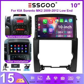 ESSGOO Radio para Auto de 10 Pulgadas con Android 15, 4+64G/2+32G para Kia Sorento II XM 2009-2013, con CarPlay y Android Auto Inalámbricos, Navegación GPS, RDS, FM, WiFi, Bluetooth, ASP, Mirror Link, Pantalla Táctil, Control del Volante y Sistema 1