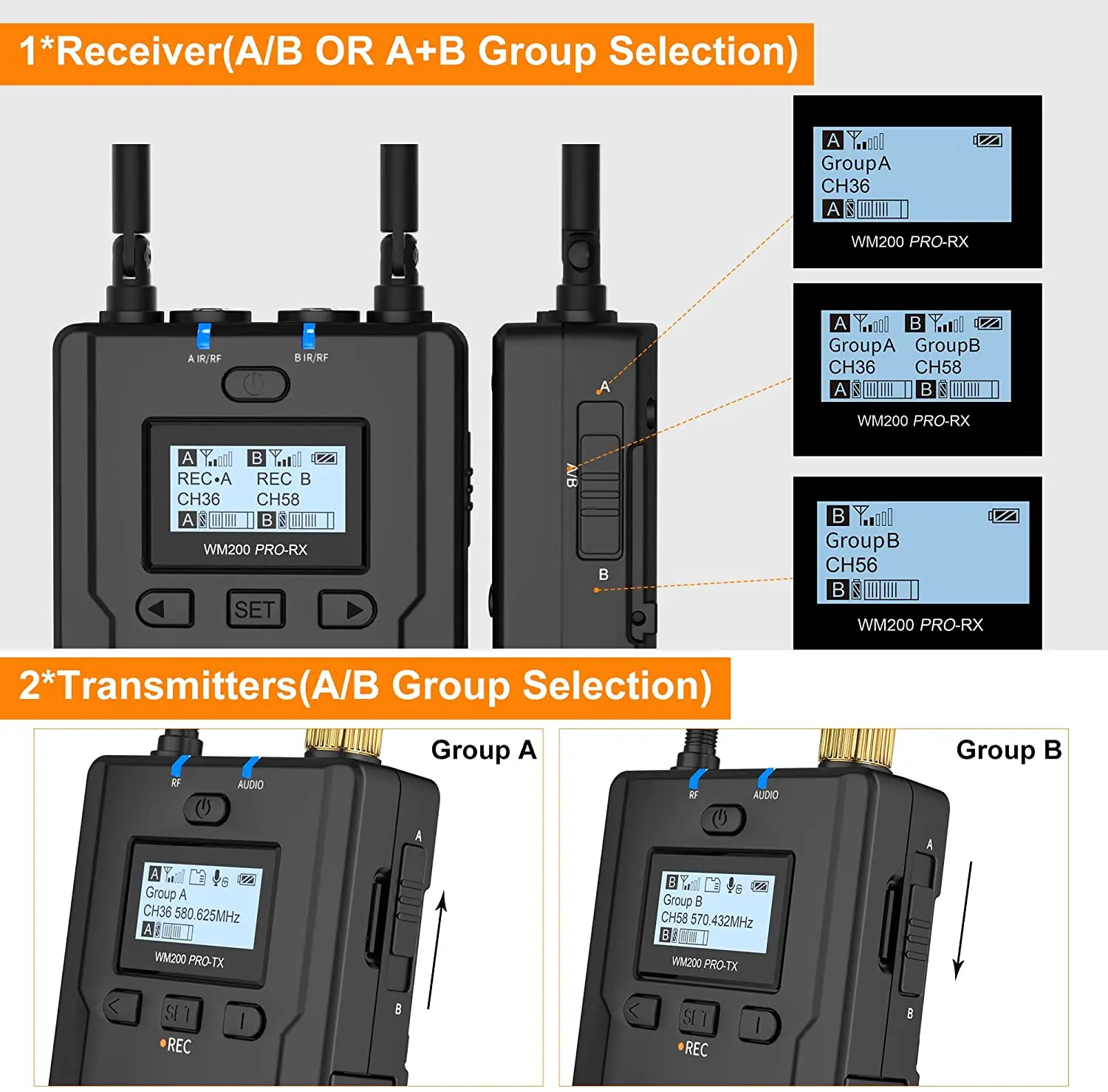 CVM-WM200 PRO Metal UHF Dual-Channel Wireless Microphone for Smartphone Camera C