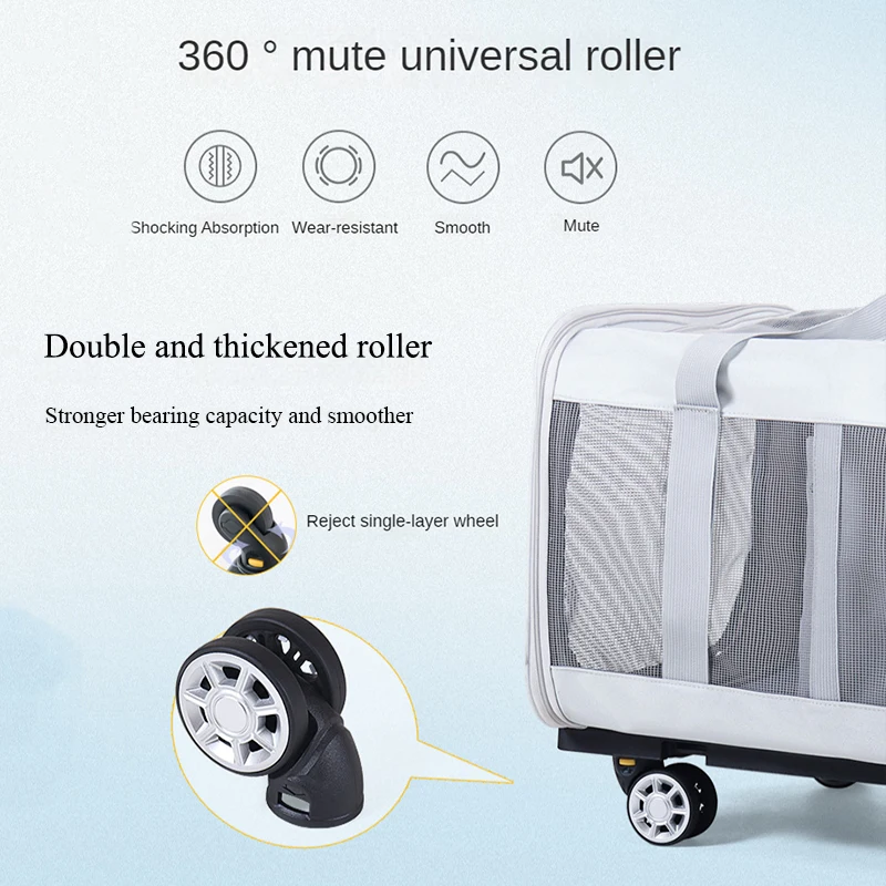 Carrito desmontable para mascotas, bolsa Universal de doble capa, grande y expandible, con ruedas 2