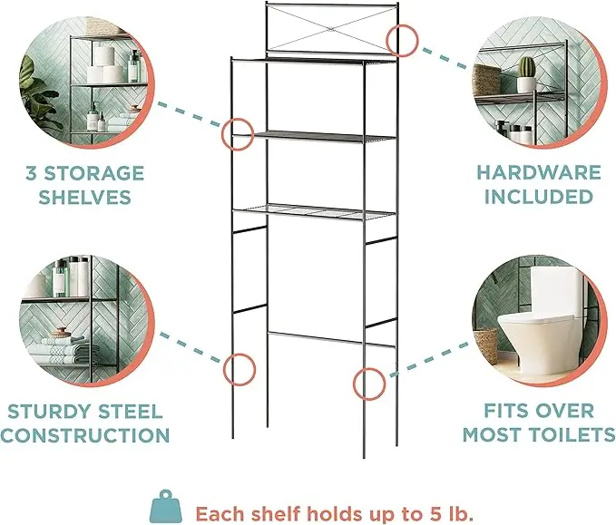 Over-the-toilet metal organizer – 3 shelves, oil-rubbed bronze 4