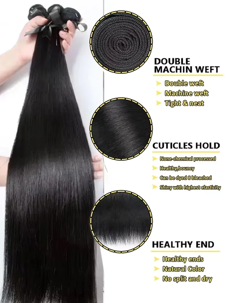 Mossily 30 40 Inch Bone Straight 100% Human Hair Bundles Deal Brazilian Human Hair 3 4 Bundles Raw Hair Extensions Natural Color 4