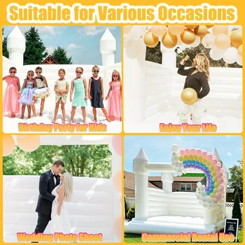 13ft PVC Commercial Grade White Bounce House  Jumping Wedding  Bouncy Castle For Birthday Party In Backyard With Air Blower 5