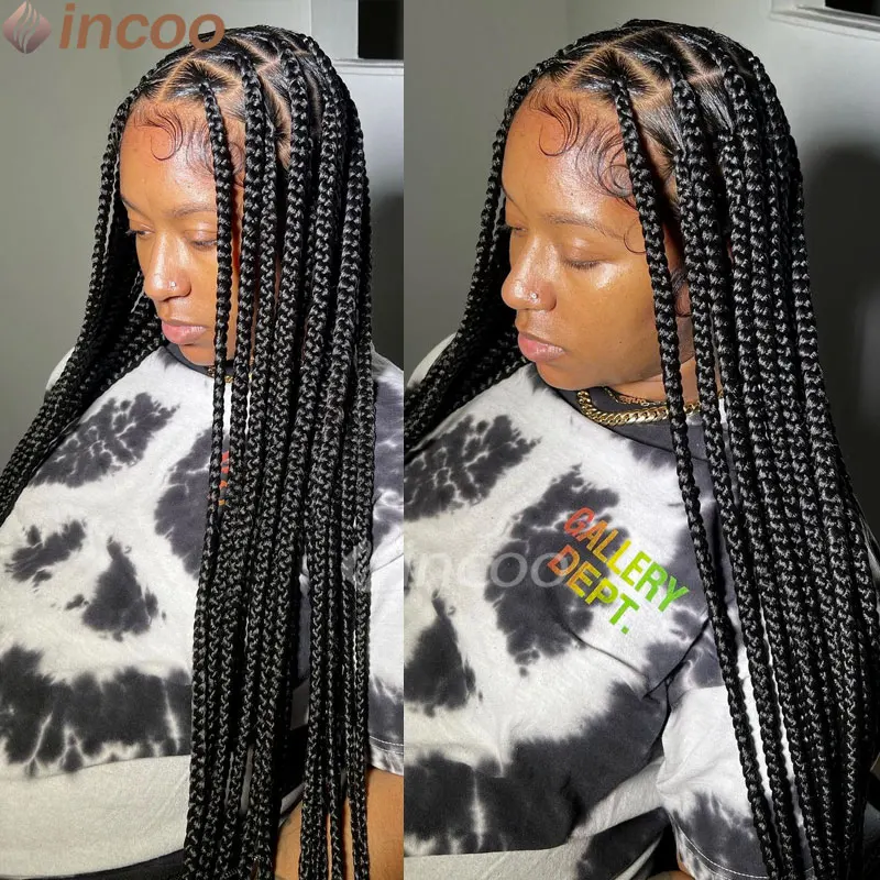 

36''Full Lace Box Braid Wig With Baby Hairs Long Knotless Box Braids Lace Front Wigs For Black Women Synthetic Braided Lace Wigs