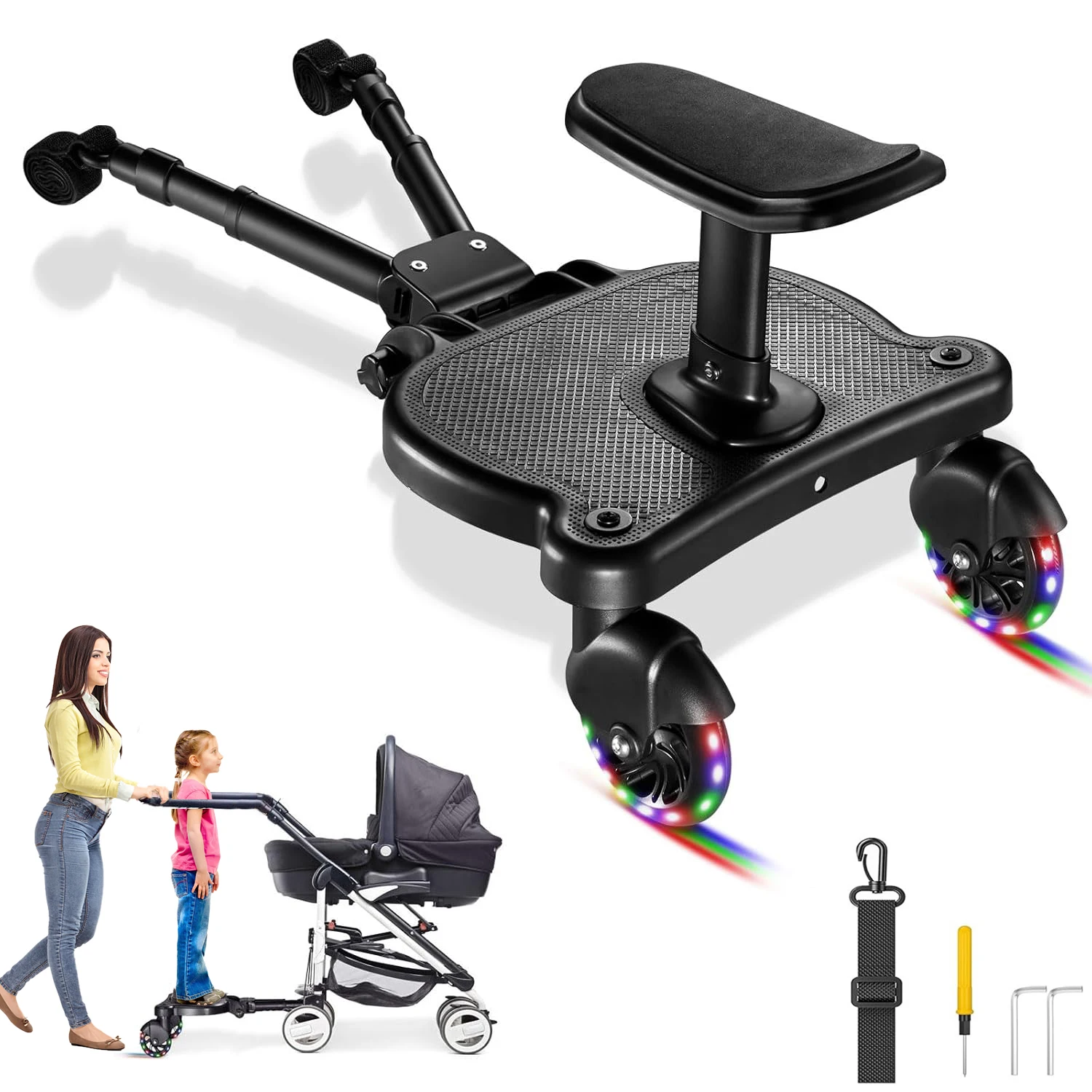 2-in-1 Stroller Ride-On Board – Stand & Sit Assist Pedal for Kids 1