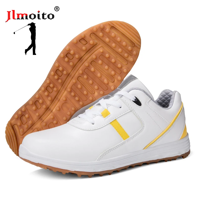 

New Waterproof Men Golf Shoes White Leather Non-slip Spikeless Golf Sneakers Women Golf Training Sneakers Golf Athletic Shoes