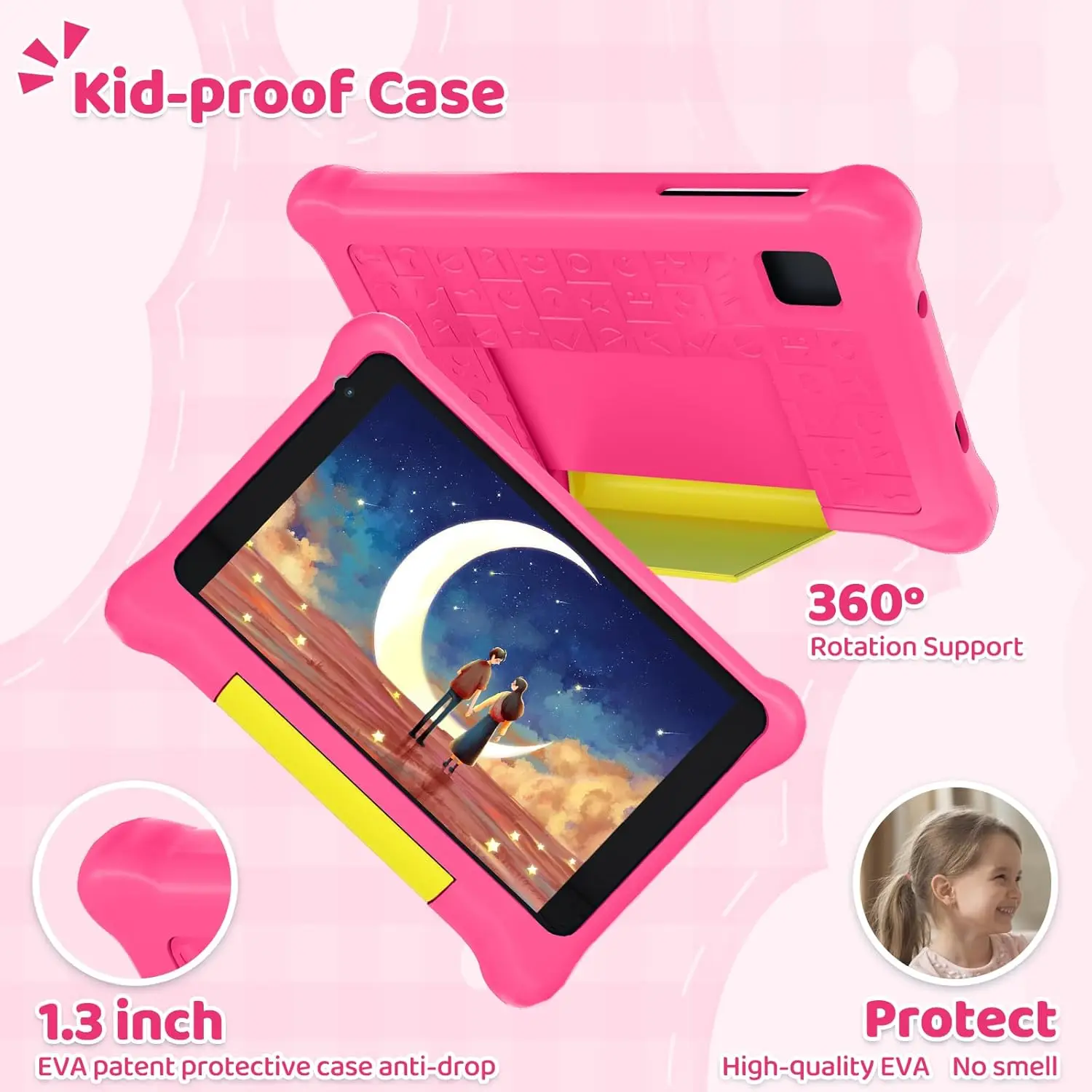 7Inch Kid Tablet Android13, 5GB RAM 32GB ROM,128GB Expand,WiFi,2500mAh Battery,Dual Camera, Children's Gift Kids Software,PK BDF