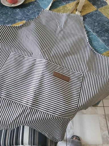 White Black Striped Man Woman Home Restaurant Kitchen Baking Nail Bib Oil Repellent Work Apron 2 Pockets Adjustable Clean Apron photo review