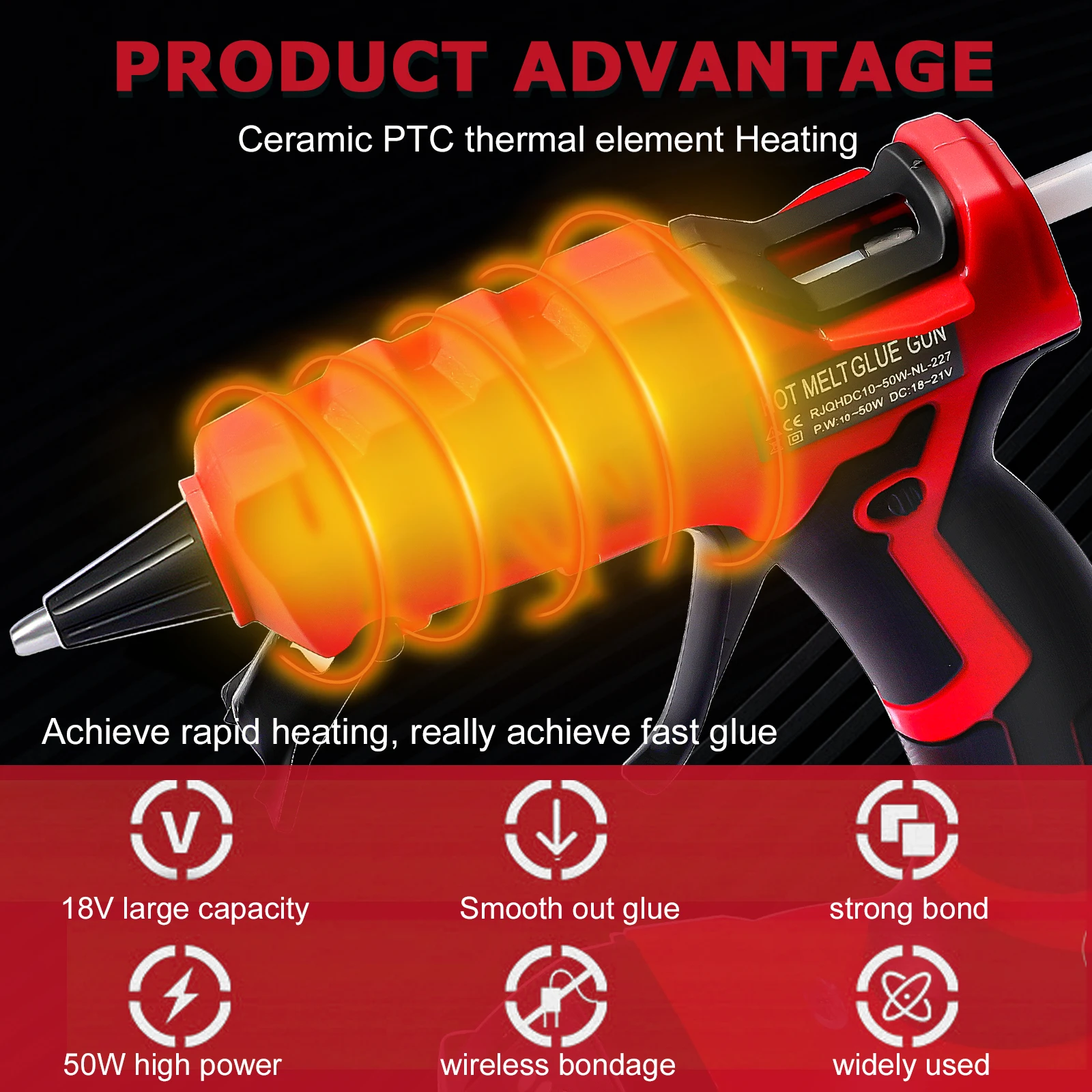 50W Cordless Hot Glue Gun for Milwaukee 18V Battery with 30pcs 7mm Sticks 30s Quick Preheat for Arts & Crafts & DIY (No Battery) 3