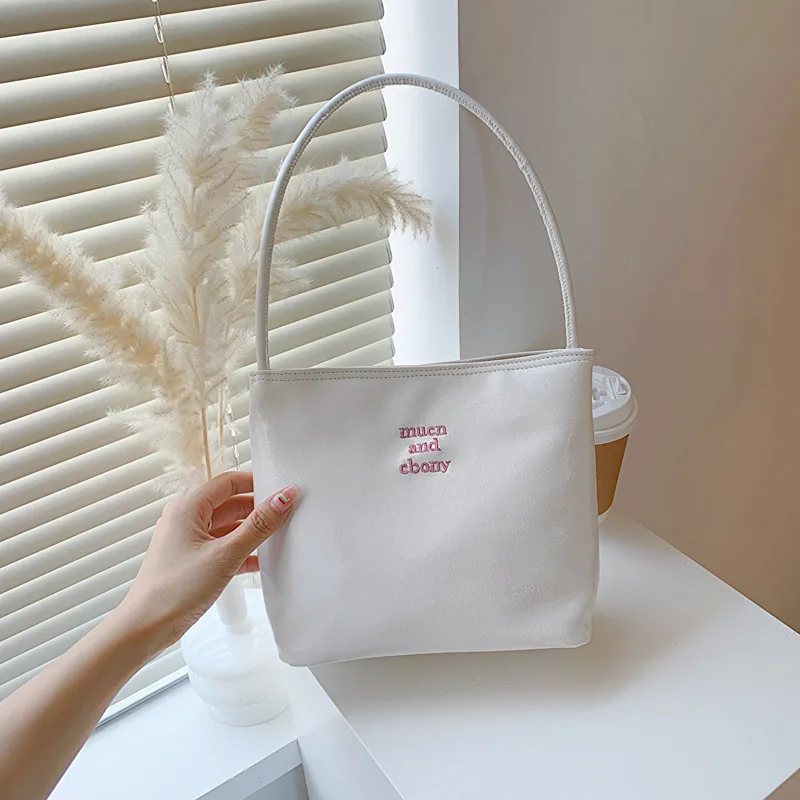 Y2K Butterfly Embroidered Nylon Underarm Shoulder Bag South Korea Niche Letter Portable Bucket Bag Women Handbag Tote Bags