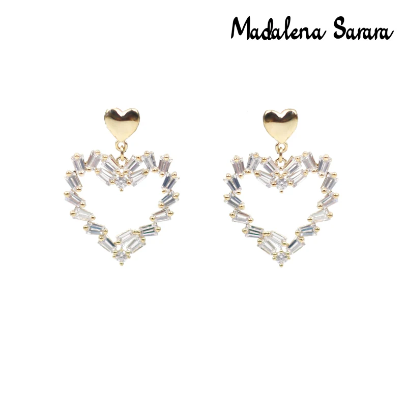 

MADALENA SARARA Cubic Zircon Women Earrings Two Colors Options Silver And Gold Heart Style Dangle Earrings