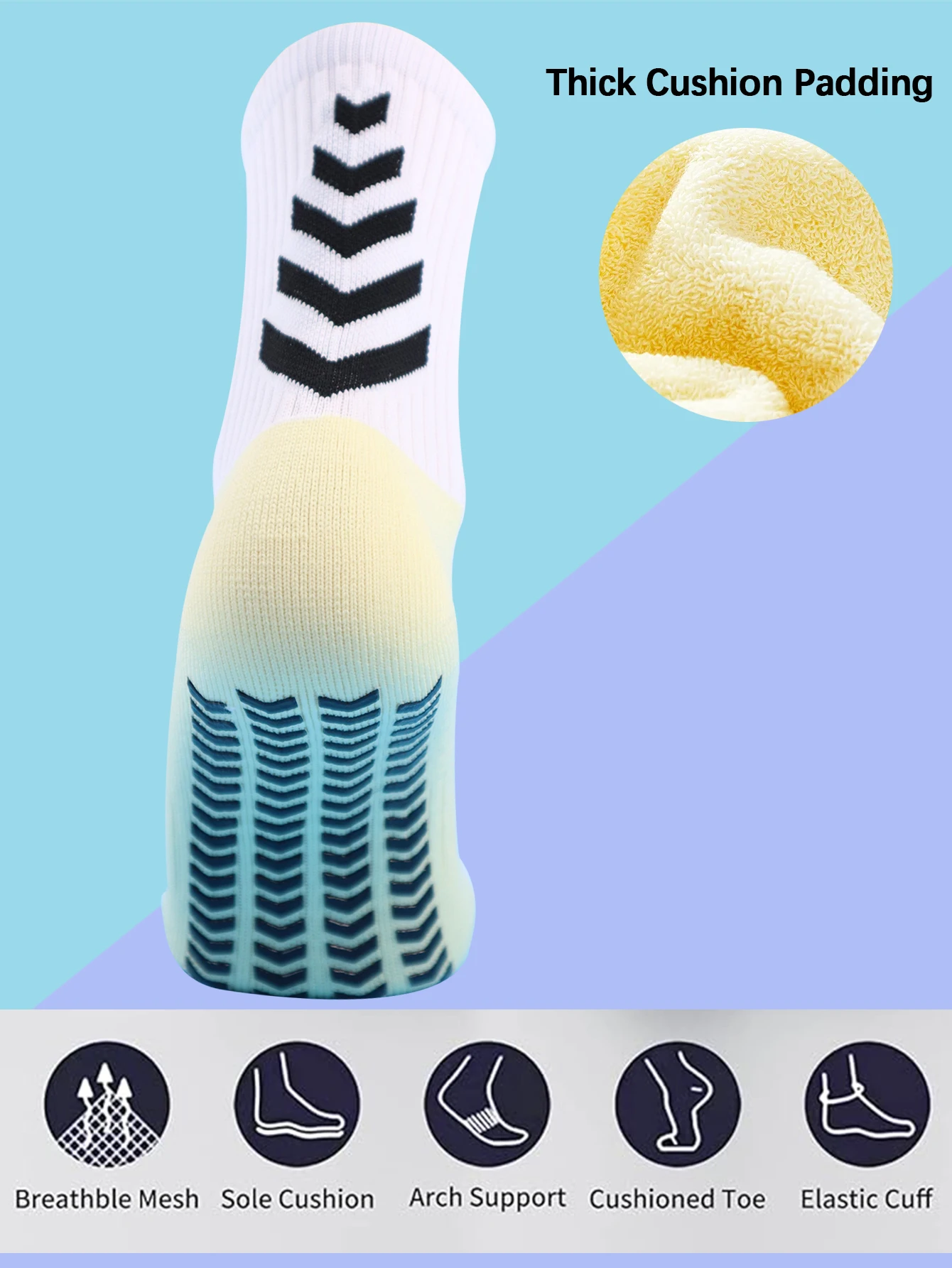 Football Socks 1 Pair Men's Grip Non Slip Athletic Cushion Pads for Football/Basketball/Hockey