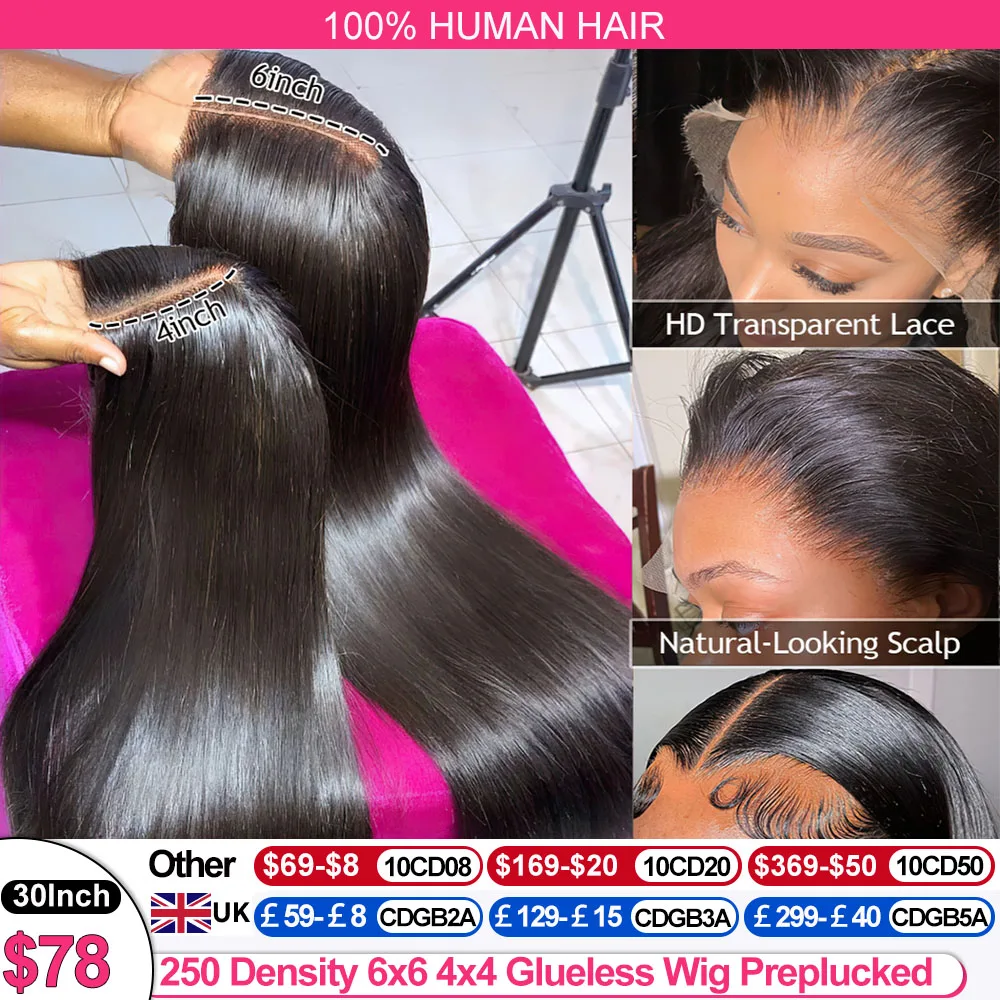 250 Density Glueless Human Hair Lace Frontal Wig Hd Lace 13x6 Human Hair Ready To Wear 30 Inch Straight Wigs lace front wig,human hair wigs,human hair wig,front lace wig