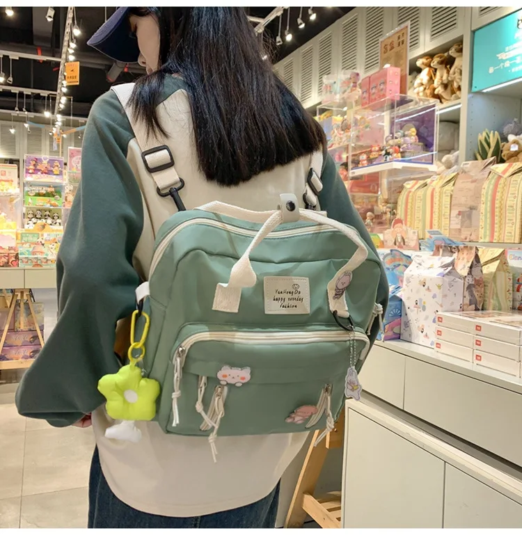 Clear Pocket 3 Ways Backpack for Teens Women Simple Canvas Rucksack Mini Packbag Teen Girls Backpacks for Daily Shopping 2089