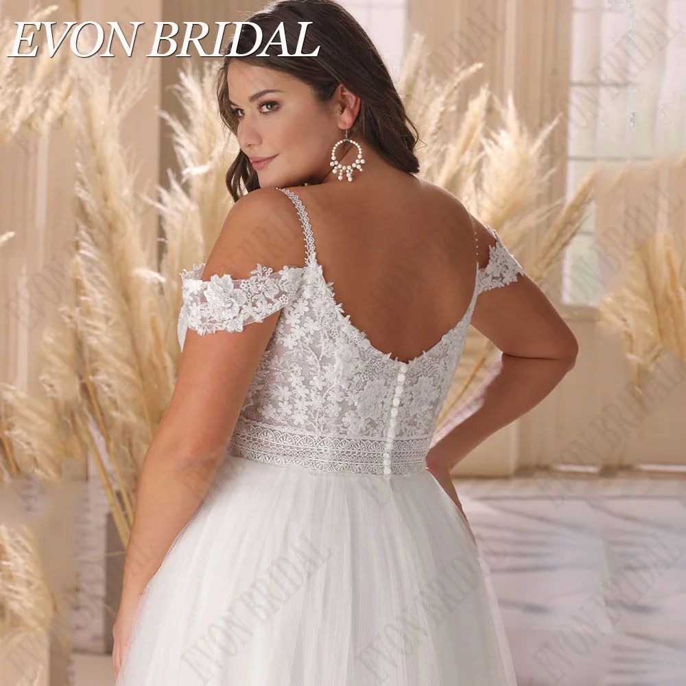 EVON BRIDAL Elegant Plus Size Wedding Gowns Spaghetti Straps A-Line Tulle Bride Gown Custom Made Lace Applique Bridal Dress 4