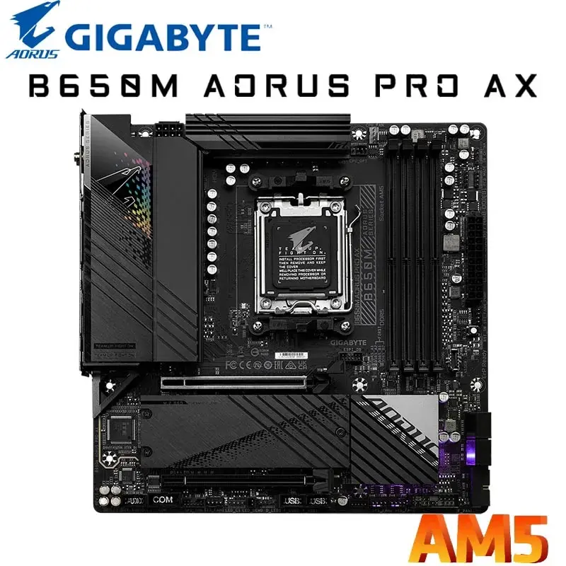 기가바이트 B650M AORUS PRO AX AMD Ryzen 7 7700 CPU 마더보드 키트, 4xDDR5 메모리, PCIe 5.0 M.2 지지대, WIFI6E 및 R7