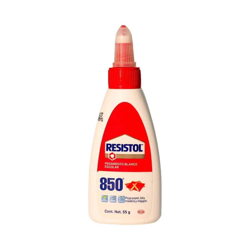 Pegamento Blanco Resistol 850 Escolar 55g Base Agua Secado Transparente para Papel Cartón y Manualidades